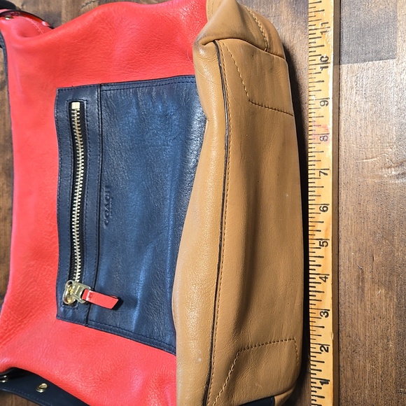 Coach Legacy Colorblock Duffle Leather Red Tassel Coach Tag Red Navy Tan Supple - Picture 15 of 15